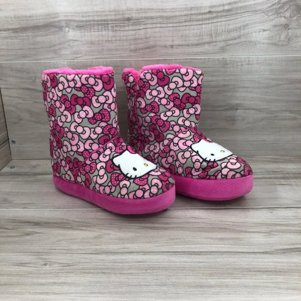 Hello Kitty Sanrio Boot Slippers Kids 2/3 Pink Fabric